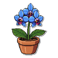 Blue Orchid  Potted In Clay Pot — free pixel art sprite from Runner Plants