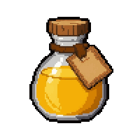 Liquid Gold Wealth With Label Tag — free pixel art sprite from the Runner Rpg Potions collection, transparent PNG