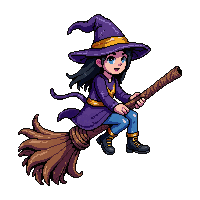 broomstick witch  enchanted glowing