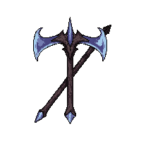 double bladed scythe  glowing magical blue
