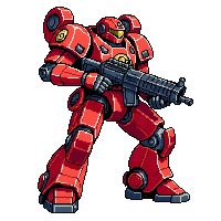 robot guard heavy red armored weapon
