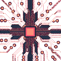 circuit board exposed electronics chips glowing