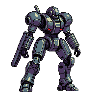 Mech Suit Heavy Armor Bipedal Cannon Arm Plated — free pixel art sprite from the Scifi Pro collection, transparent PNG