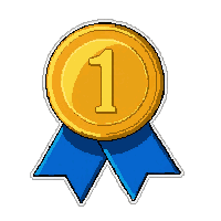 gold first place  on blue ribbon