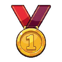 gold first place  on striped ribbon