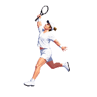 tennis player serving racket white outfit