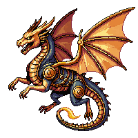 Steampunk Clockwork Dragon Brass Wings Fire Gears — free pixel art sprite from the Steampunk collection, transparent PNG