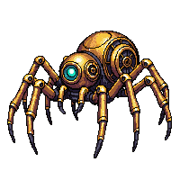 Steampunk Clockwork Spider Brass Legs Gears Eyes — free pixel art sprite from the Steampunk collection, transparent PNG