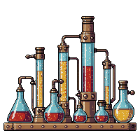 Steampunk Laboratory Glass Tubes Beakers Brass — free pixel art sprite from the Steampunk collection, transparent PNG