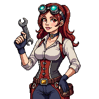 steampunk lady inventor goggles corset wrench