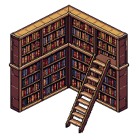 steampunk library shelves books brass ladders