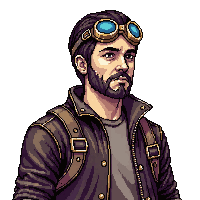 Steampunk Pilot Leather Jacket Aviator Goggles — free pixel art sprite from the Steampunk collection, transparent PNG