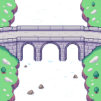 topdown bridge stone arch over river