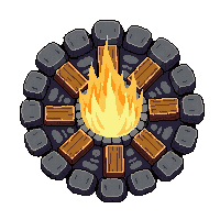 topdown campfire ring logs burning