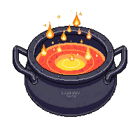 topdown cauldron iron bubbling potion