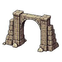 ancient ruins double pillar pair stone side arched bridge