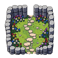 ancient ruins flower bed wild colorful growing through