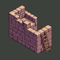 ancient ruins ladder wooden leaning against wall access