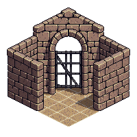 ancient ruins portcullis stone frame raised iron grid