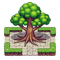 ancient ruins tree growing through stone floor large roots