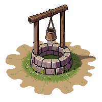 ancient ruins well bucket rope old wooden hanging waiting