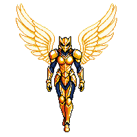 celestial guardian golden armor ethereal wings divine aura