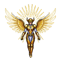 celestial guardian golden armor ethereal wings divine aura