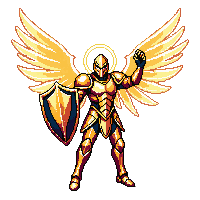celestial guardian golden armor ethereal wings divine aura