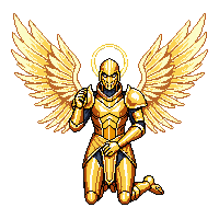 celestial guardian golden armor ethereal wings divine aura