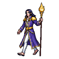 celestial mage holy staff divine robes golden trim walking