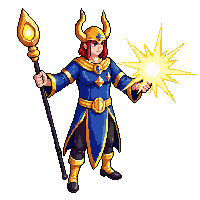 celestial mage holy staff divine robes golden trim