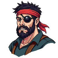 portrait bust bandit leader eyepatch beard rugged scowl