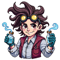 portrait bust mad alchemist wild hair goggles manic grin