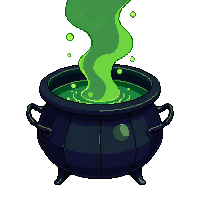 shadowlands dark cauldron bubbling black liquid green smoke
