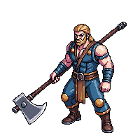 starter hero berserker giant axe fierce death falling