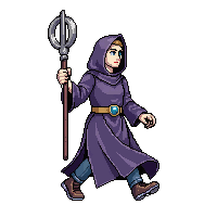 starter hero mage staff robes magical walk cycle flowing