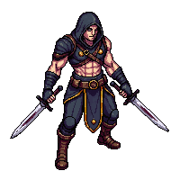 starter hero rogue dual daggers hood leather idle standing