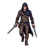 starter hero rogue dual daggers hood leather walk cycle