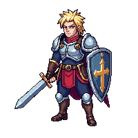 starter hero warrior sword shield plate armor idle standing