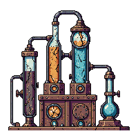 steampunk machinery alchemy distiller rusted corroded