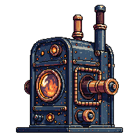 steampunk machinery furnace worn used soot covered dented