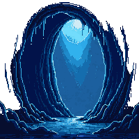 underwater kingdom cave interior dark stalactites dripping