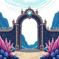 underwater kingdom palace gate ornate coral pearl shell