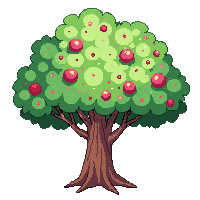 apple tree green canopy red fruit round