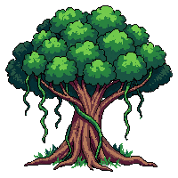 jungle tree large vines hanging thick trunk green