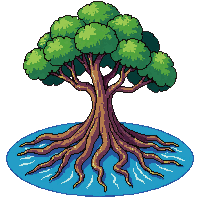 mangrove tree roots exposed water edge tangled