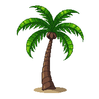 palm tree short curved trunk green fronds beach