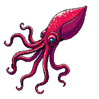 Underwater Giant Squid Massive Red Tentacles Deep — free pixel art sprite from the Underwater collection, transparent PNG