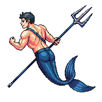 underwater merman warrior trident muscular blue tail