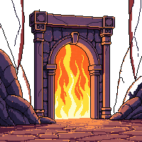 fire temple entrance carved stone lava glow